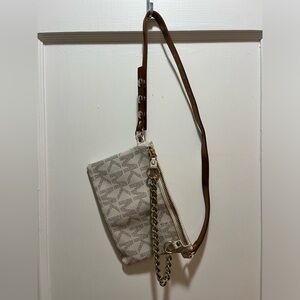 Michael Kors tan and white waist belt